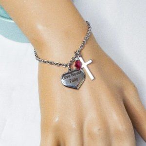 Cynthia Lynn "LOVE NEVER FAILS" Stainless Steel Christian Valentine Bracelet